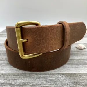 1 3/4” Crazy Horse Brown Leather Belt – Vintage Style, Durable & Handmade in USA
