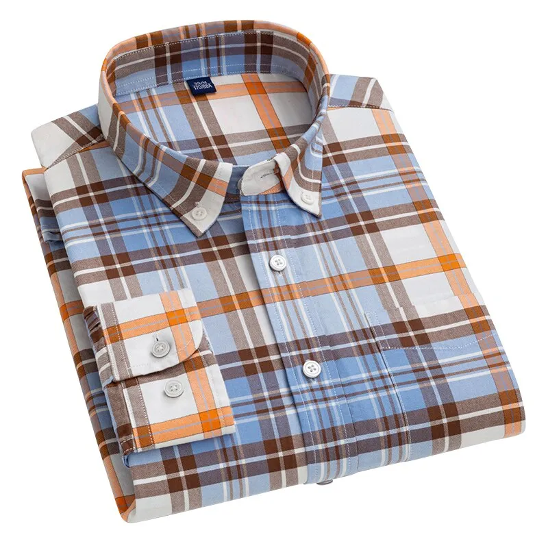 Aoliwen brand  New style 100% cotton casual plaid long sleeved