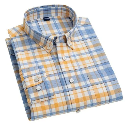 Aoliwen brand  New style 100% cotton casual plaid long sleeved