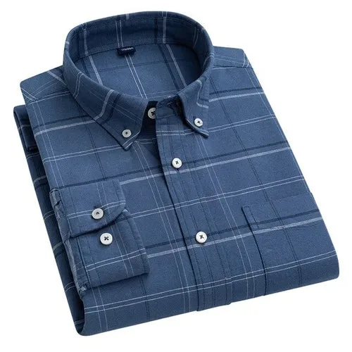 Aoliwen brand  New style 100% cotton casual plaid long sleeved