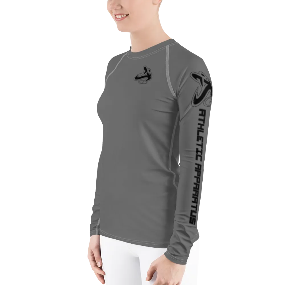 Athletic Apparatus Grey Black logo White stitch Women's Rash Guard