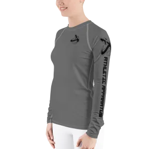 Athletic Apparatus Grey Black logo White stitch Women's Rash Guard