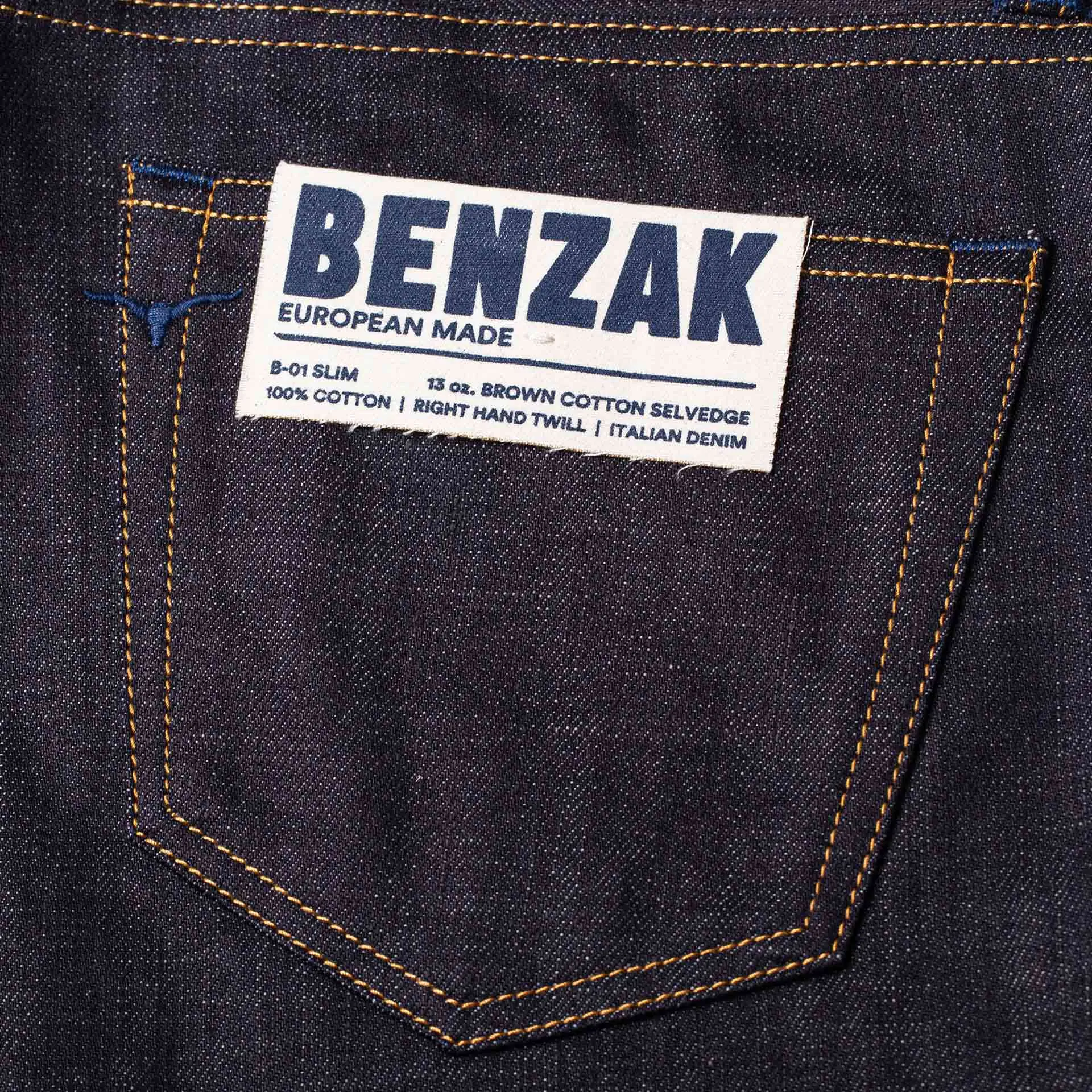 B-01 SLIM TAPERED 13 oz. brown cotton selvedge