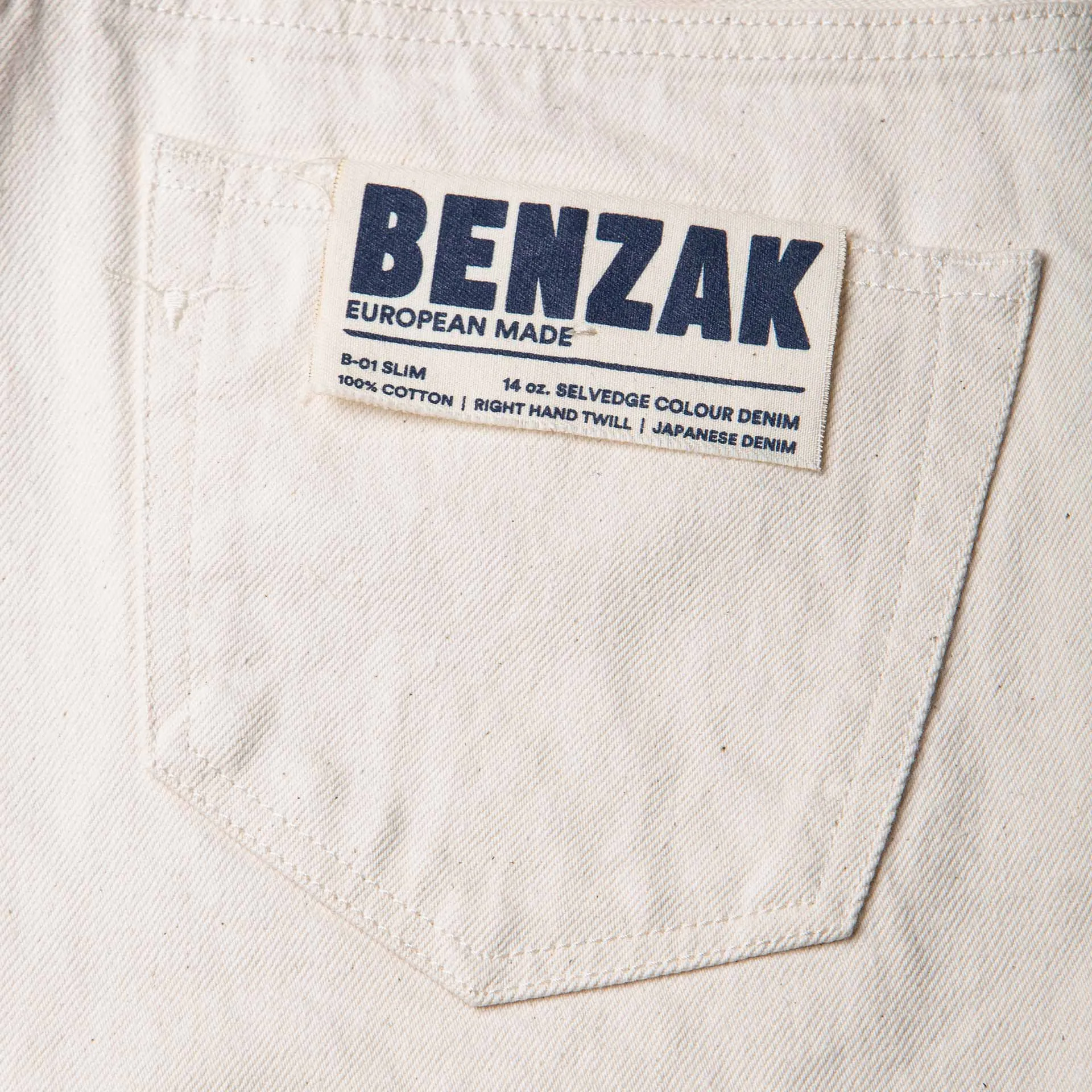 B-01 SLIM TAPERED 14 oz. selvedge colour denim / ecru
