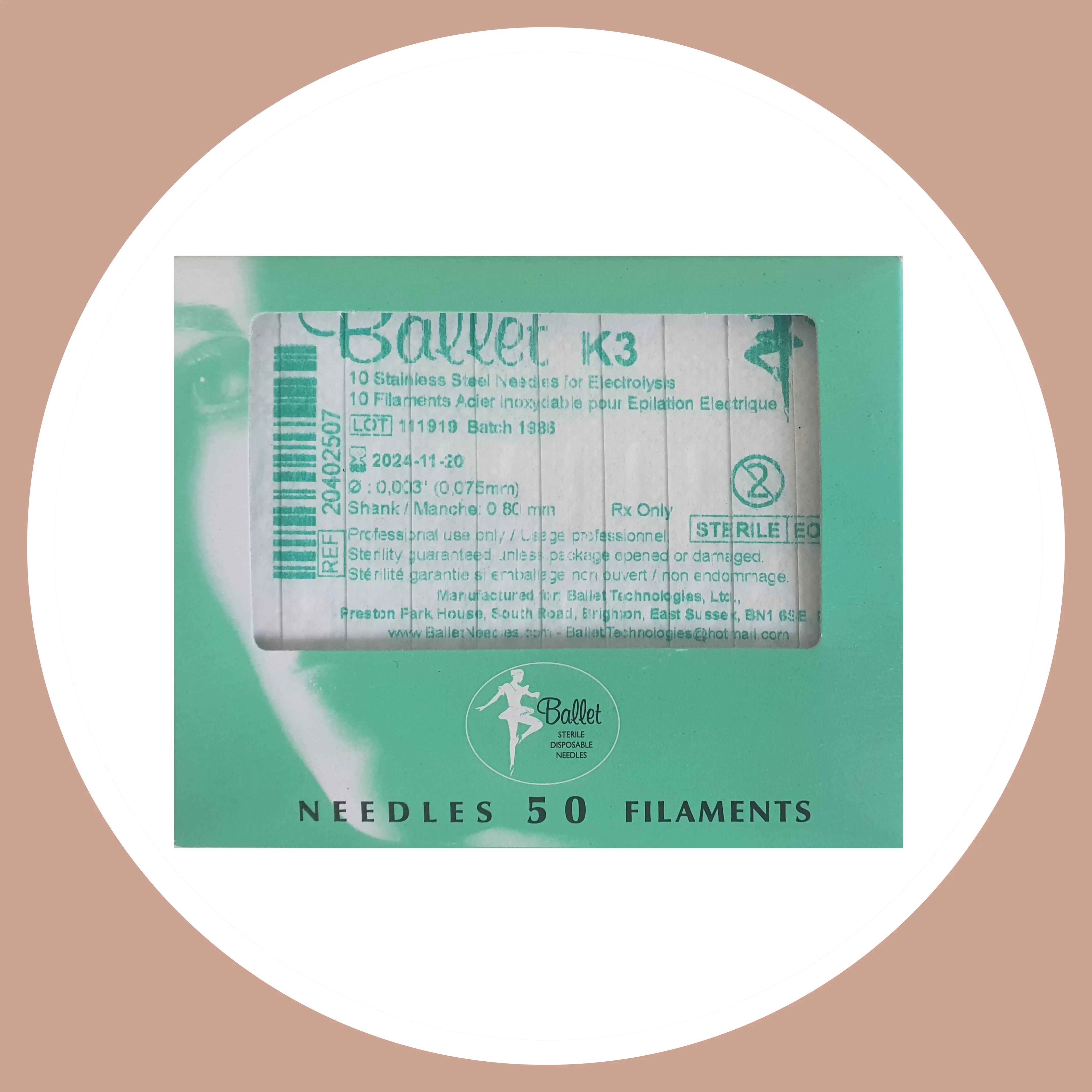 Ballet Electrolysis Stainless Steel Needles 50pk (K2 K3)