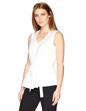 Belted Poplin Shell, El/White, Petite Small