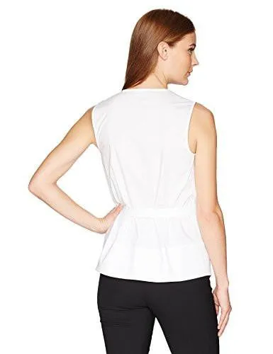 Belted Poplin Shell, El/White, Petite Small