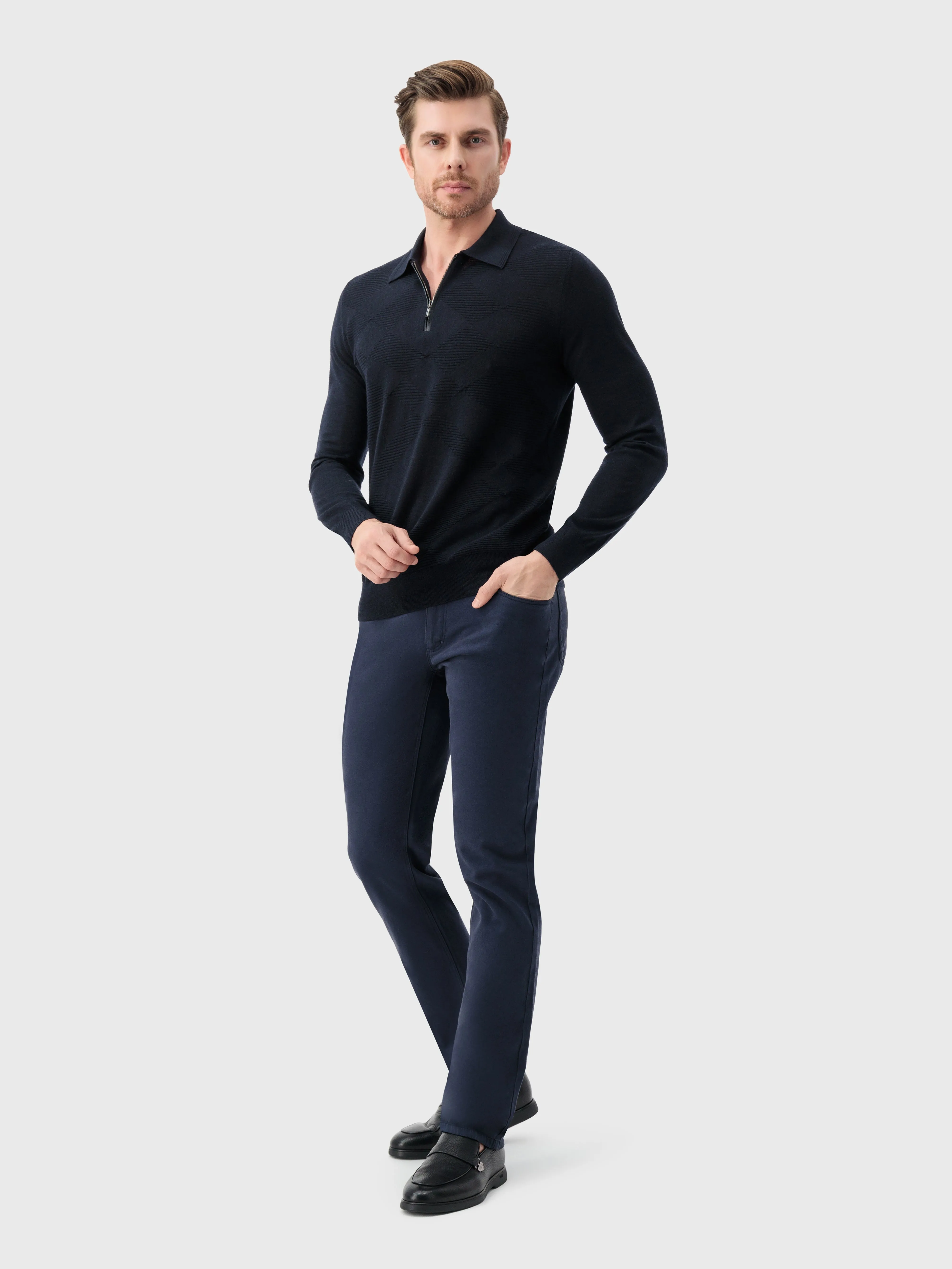 Cashmere and Silk Polo Dark Navy