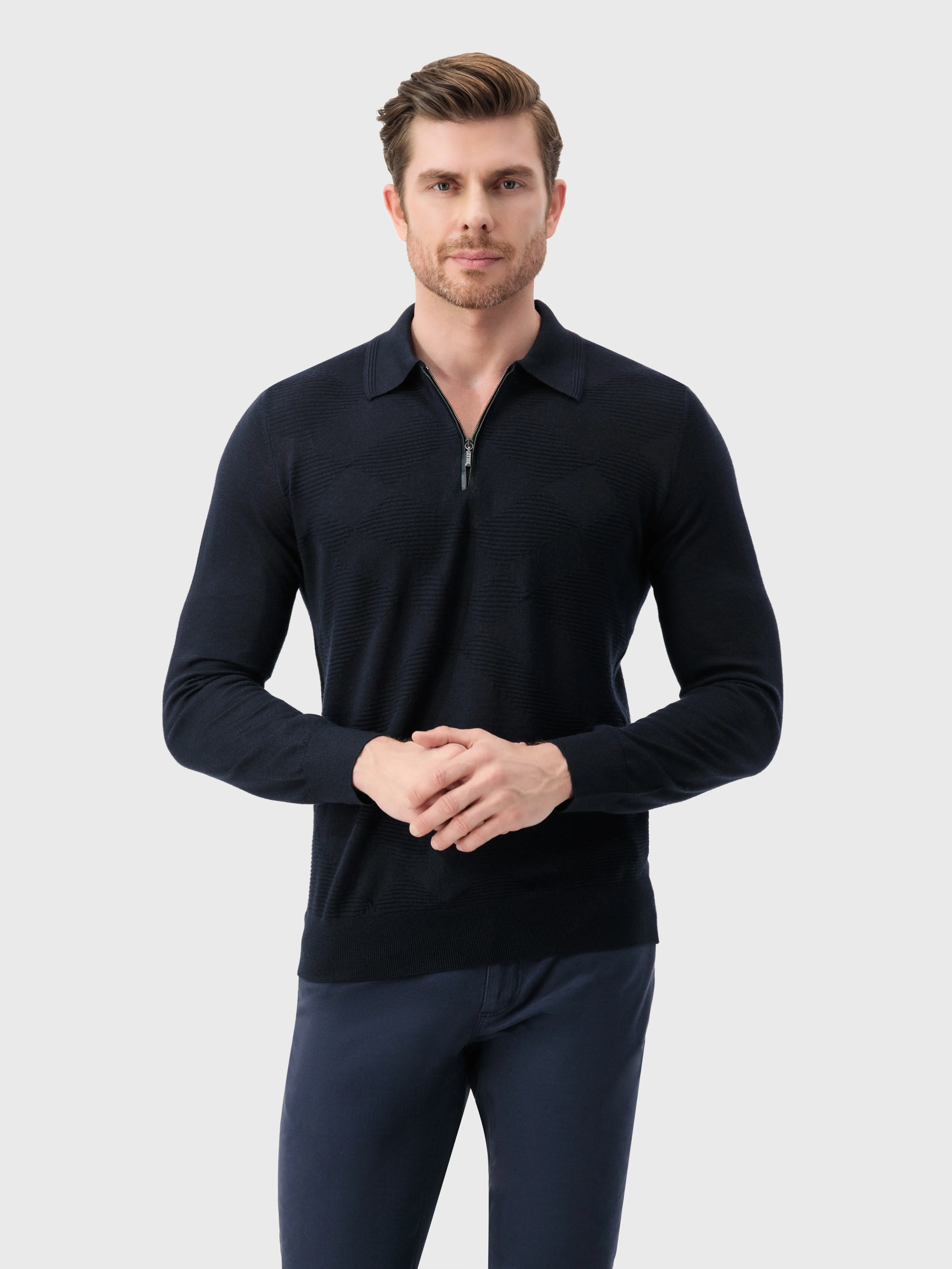 Cashmere and Silk Polo Dark Navy