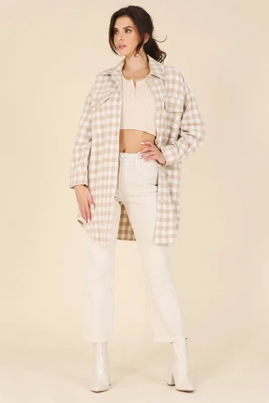 Check pattern long shacket **This item has free shipping.**