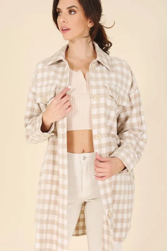 Check pattern long shacket **This item has free shipping.**