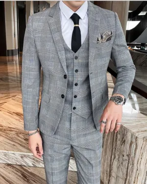 Classic Pattern Menswear Dogtooth Houndstooth Suit Checked 3 Pieces Suits (Jacket  Pants  vest)CB01125