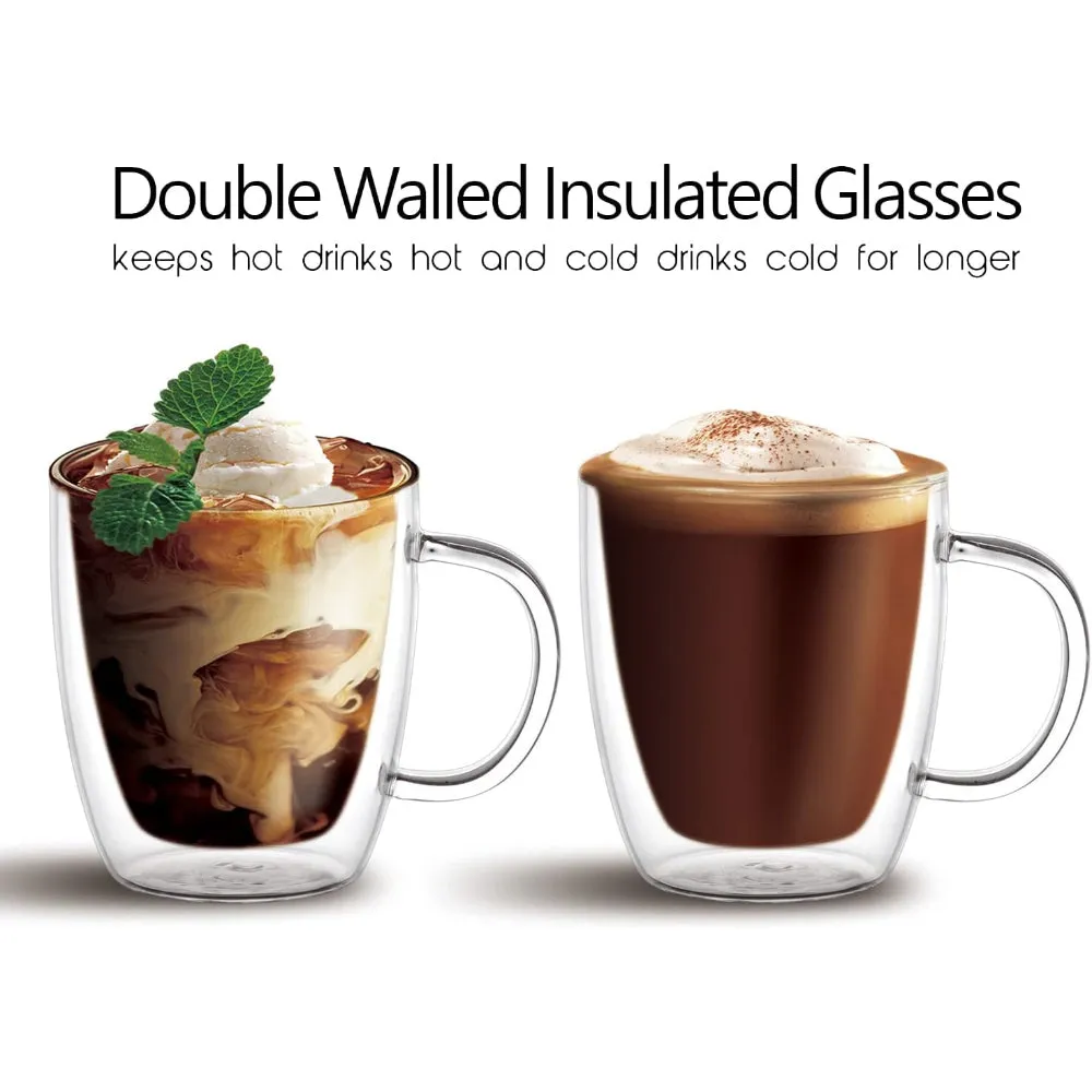 Cuisine Art 230ML Double Wall Glass Cup 2pcs Set Borosilicate Glass For Coffee, Tea, Whiskey, Cocktails & All Beverages - Minimalistic & Durable Double-Wall Drinking Mug
