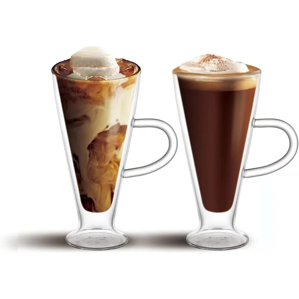 Cuisine Art 300Ml Double Wall Glass Cup 2Pcs Set Borosilicate For Coffee, Tea, Cocktails & All Beverages - Minimalistic Durable Double-Wall Drinking Mug