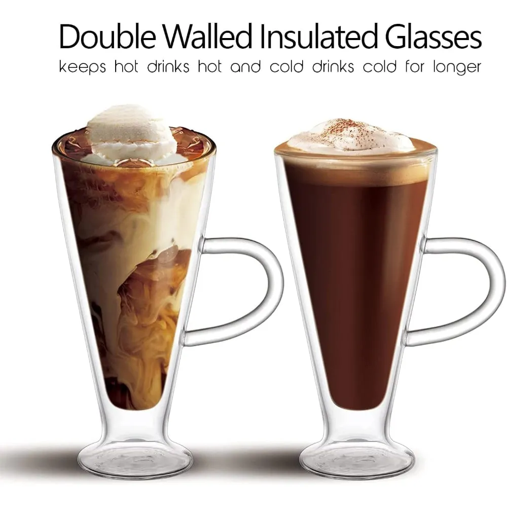 Cuisine Art 300Ml Double Wall Glass Cup 2Pcs Set Borosilicate For Coffee, Tea, Cocktails & All Beverages - Minimalistic Durable Double-Wall Drinking Mug
