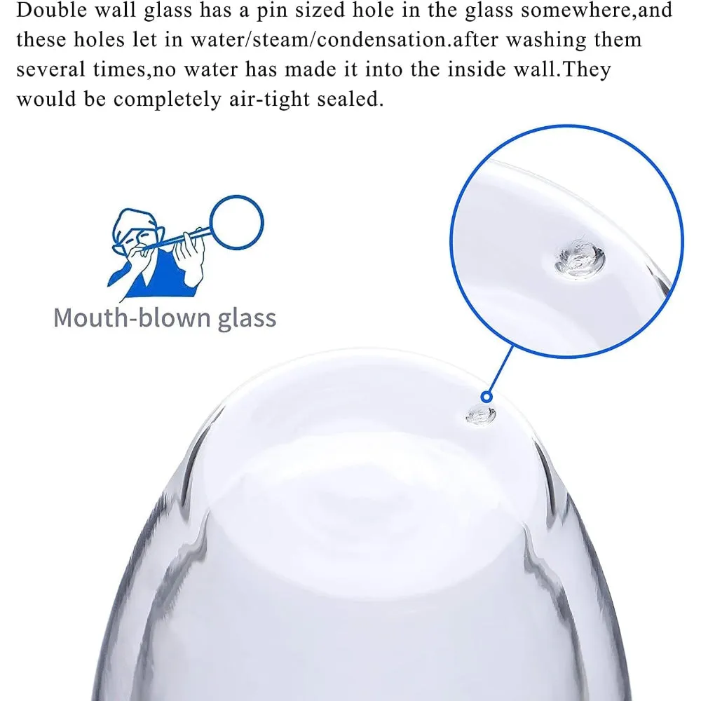 Cuisine Art 300Ml Double Wall Glass Cup 2Pcs Set Borosilicate For Coffee, Tea, Cocktails & All Beverages - Minimalistic Durable Double-Wall Drinking Mug