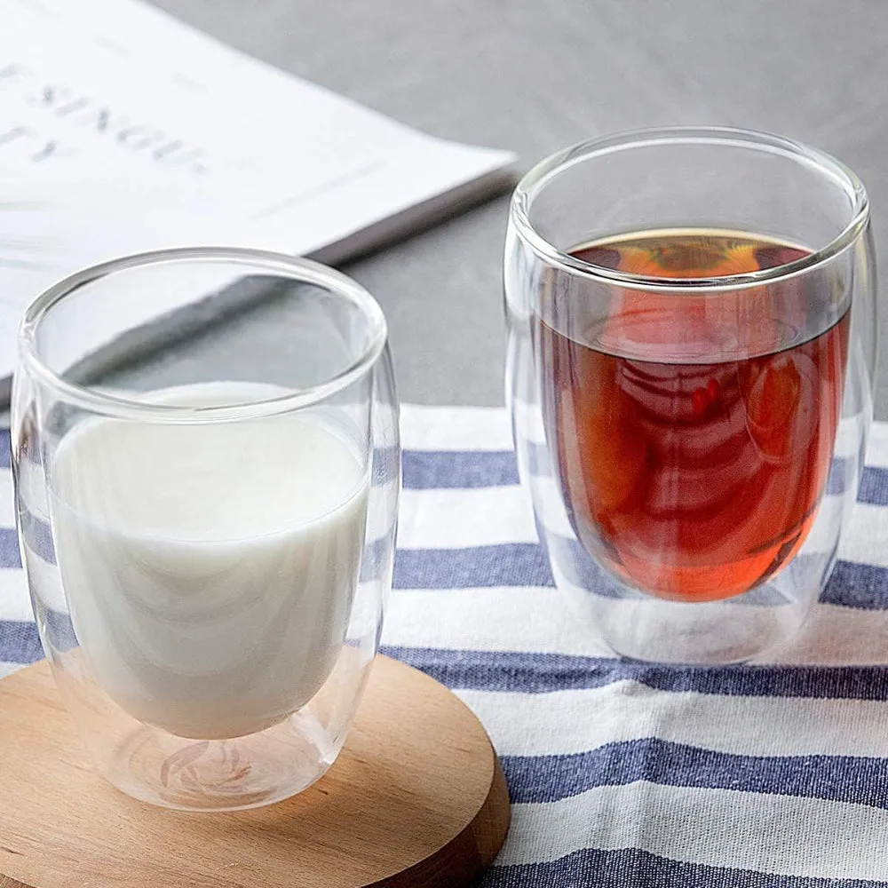 Cuisine Art 350ML Double Wall Glass Cup 2pcs Set Borosilicate Glass For Coffee, Tea, Whiskey, Cocktails & All Beverages - Minimalistic & Durable Double-Wall Drinking Mug