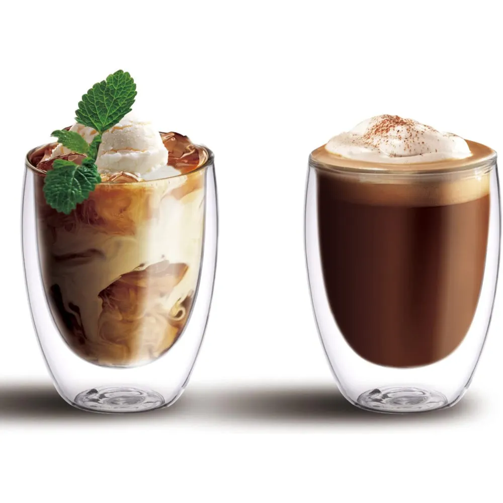 Cuisine Art 350ML Double Wall Glass Cup 2pcs Set Borosilicate Glass For Coffee, Tea, Whiskey, Cocktails & All Beverages - Minimalistic & Durable Double-Wall Drinking Mug