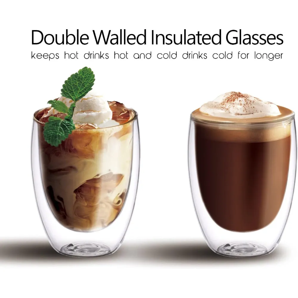 Cuisine Art 350ML Double Wall Glass Cup 2pcs Set Borosilicate Glass For Coffee, Tea, Whiskey, Cocktails & All Beverages - Minimalistic & Durable Double-Wall Drinking Mug