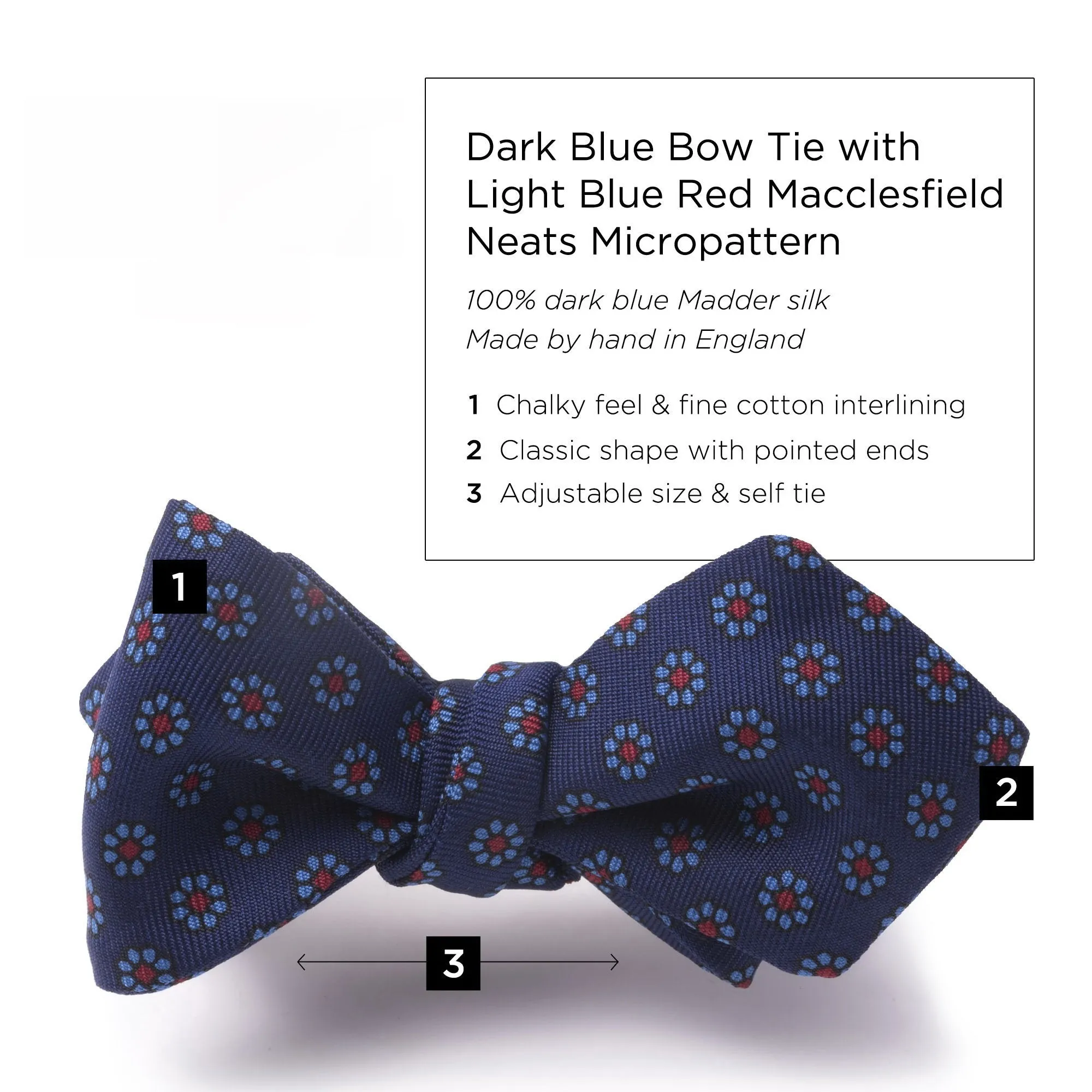 Dark Blue Micropattern Madder Silk Bow Tie