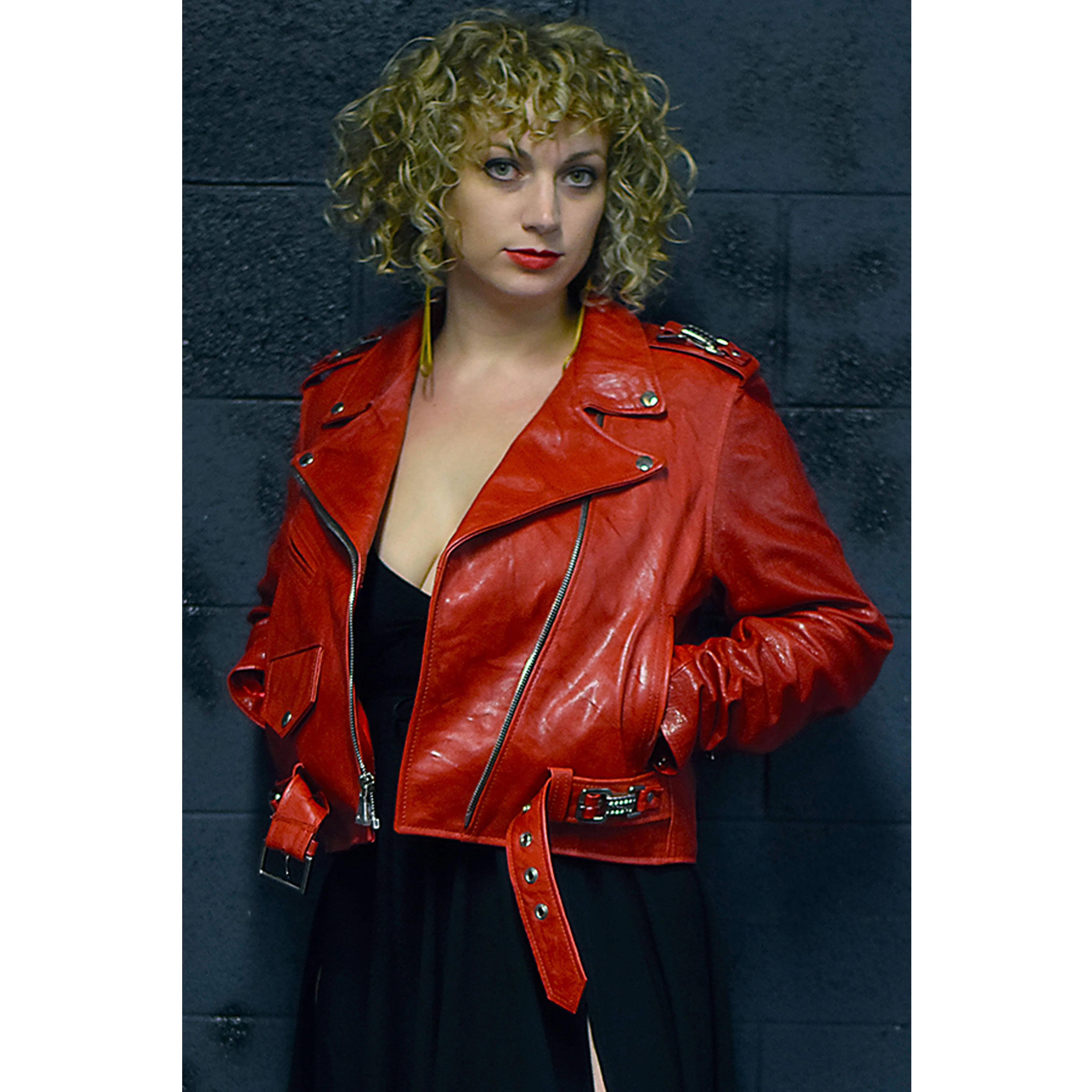 Female Cherry Red Leather Jacket,