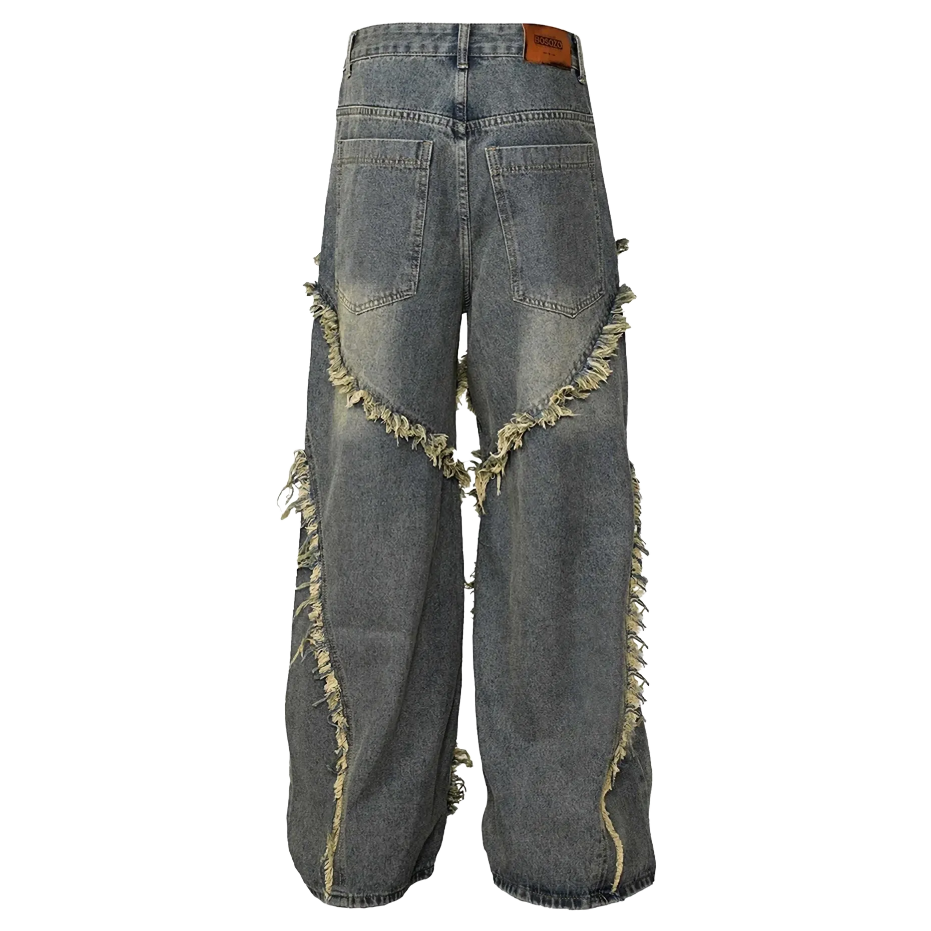 Frayed Edge Cross Stitch Flared Denim Jeans