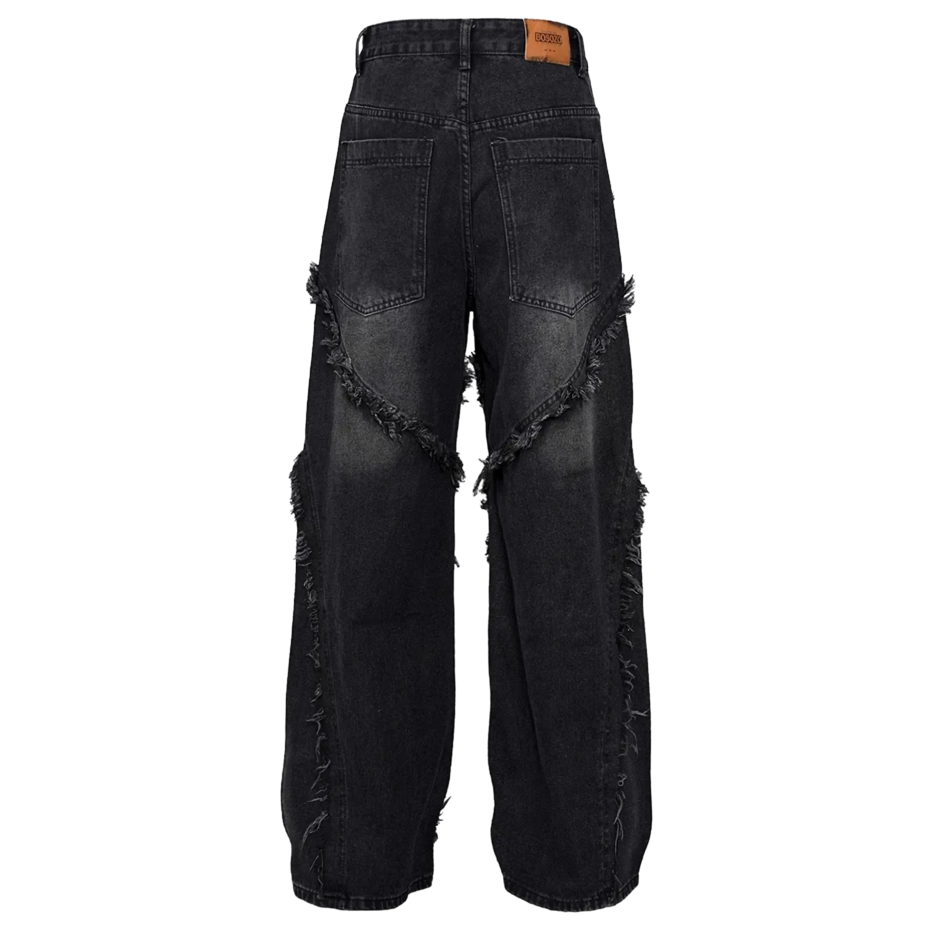 Frayed Edge Cross Stitch Flared Denim Jeans
