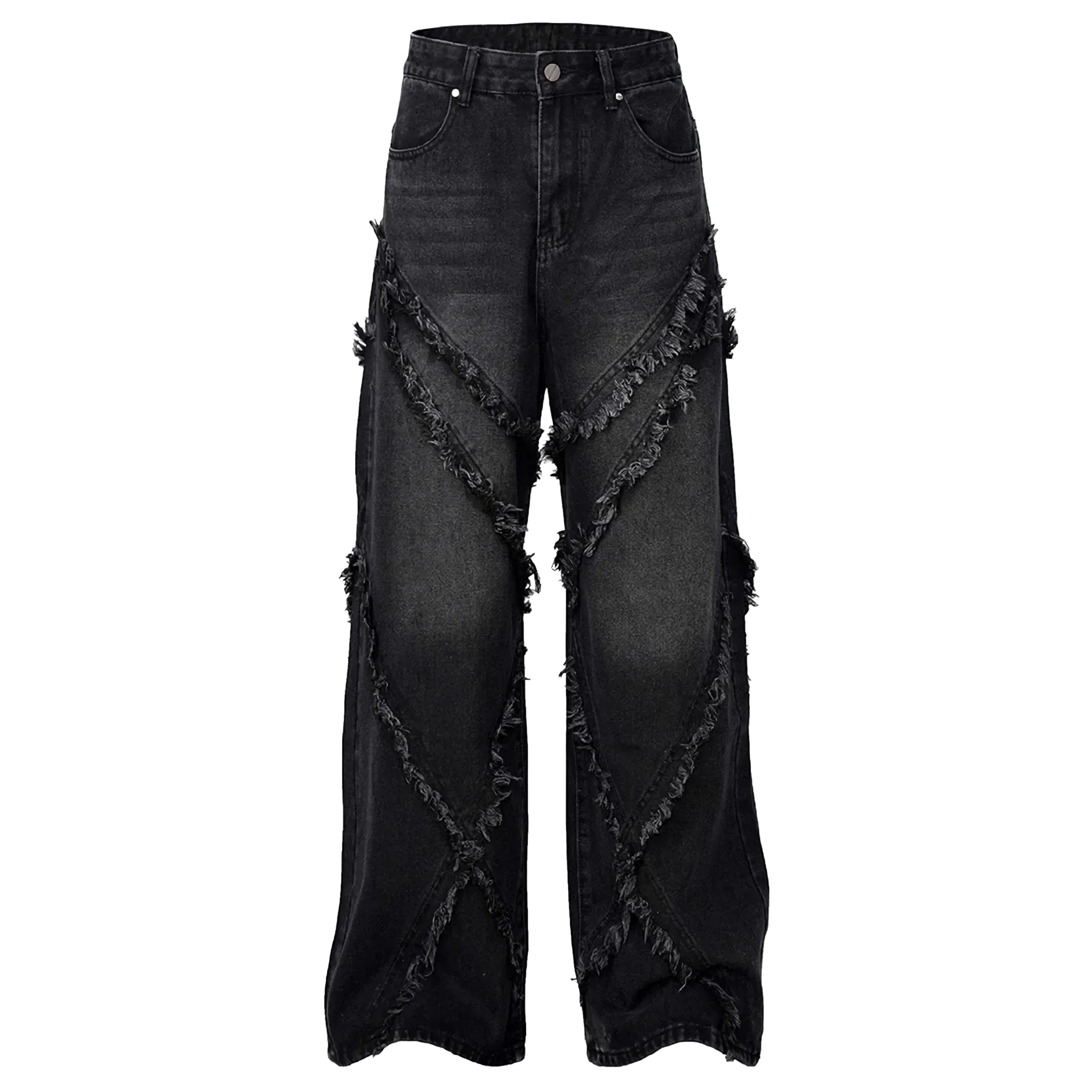 Frayed Edge Cross Stitch Flared Denim Jeans
