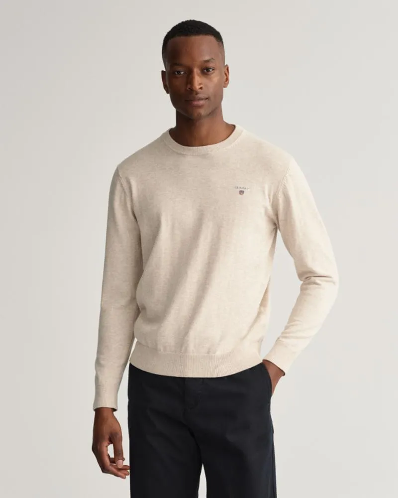 Gant Apparel Mens CLASSIC COTTON  C-NECK 291/LIGHT BEIGE MELANGE
