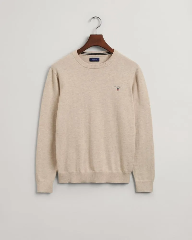 Gant Apparel Mens CLASSIC COTTON  C-NECK 291/LIGHT BEIGE MELANGE