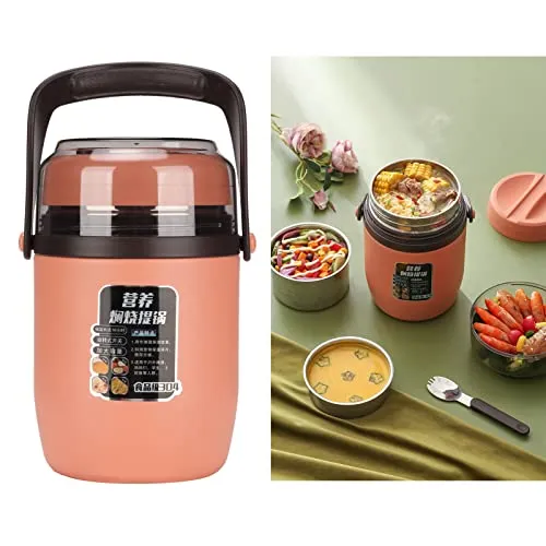 Insulated Food jar, 3 Layers 2L Vacuum Harmless Soup Storage Container for School