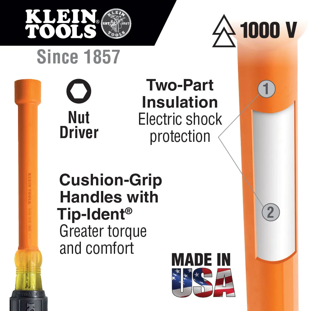 Klein Tools 646-7/16-INS 7/16" Insulated Nut Driver 6" Hollow Shaft