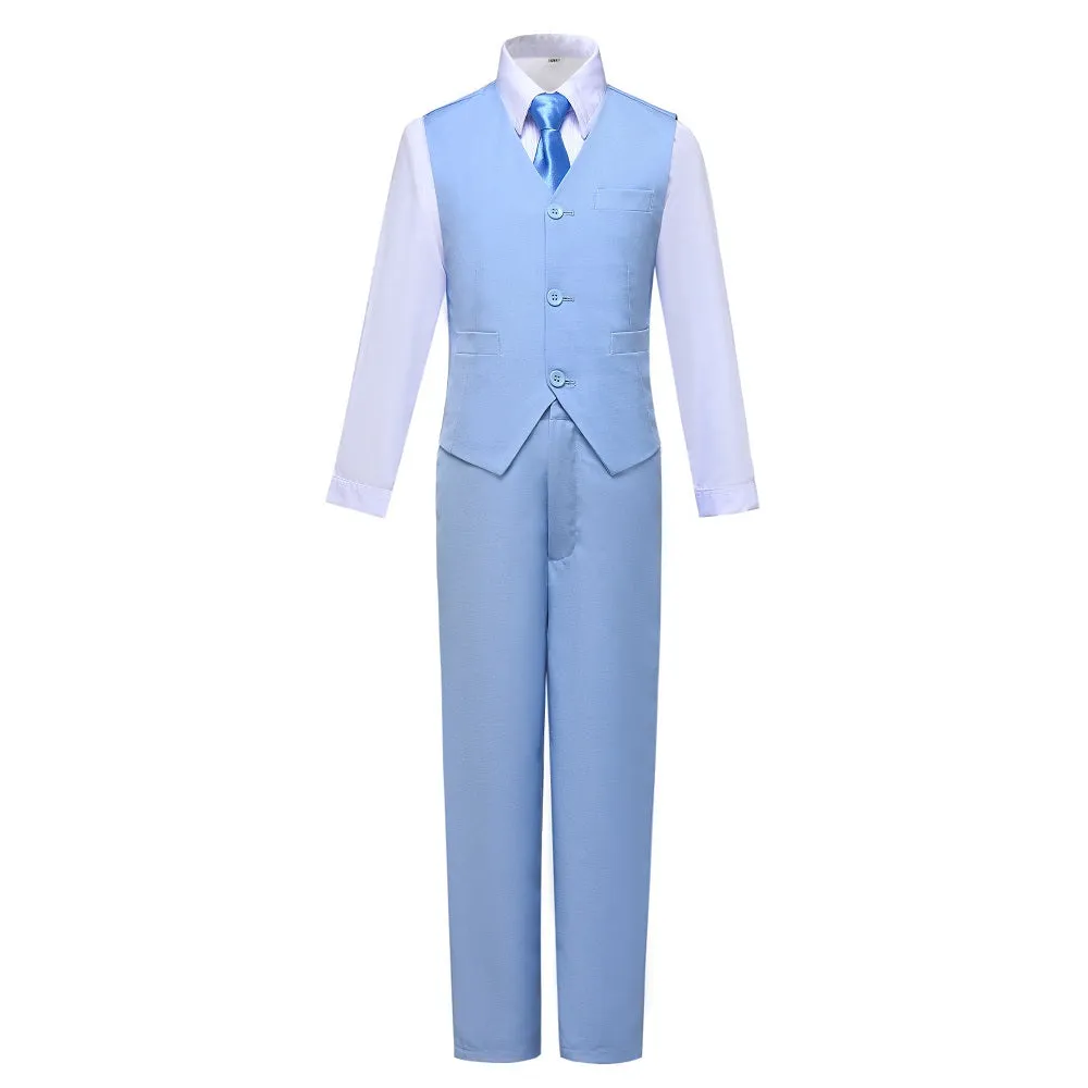 Light Blue Formal Classic 4 Piece Boy's Formal Suits With Vest Pants Shirt Tie