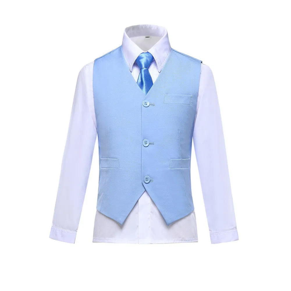 Light Blue Formal Classic 4 Piece Boy's Formal Suits With Vest Pants Shirt Tie