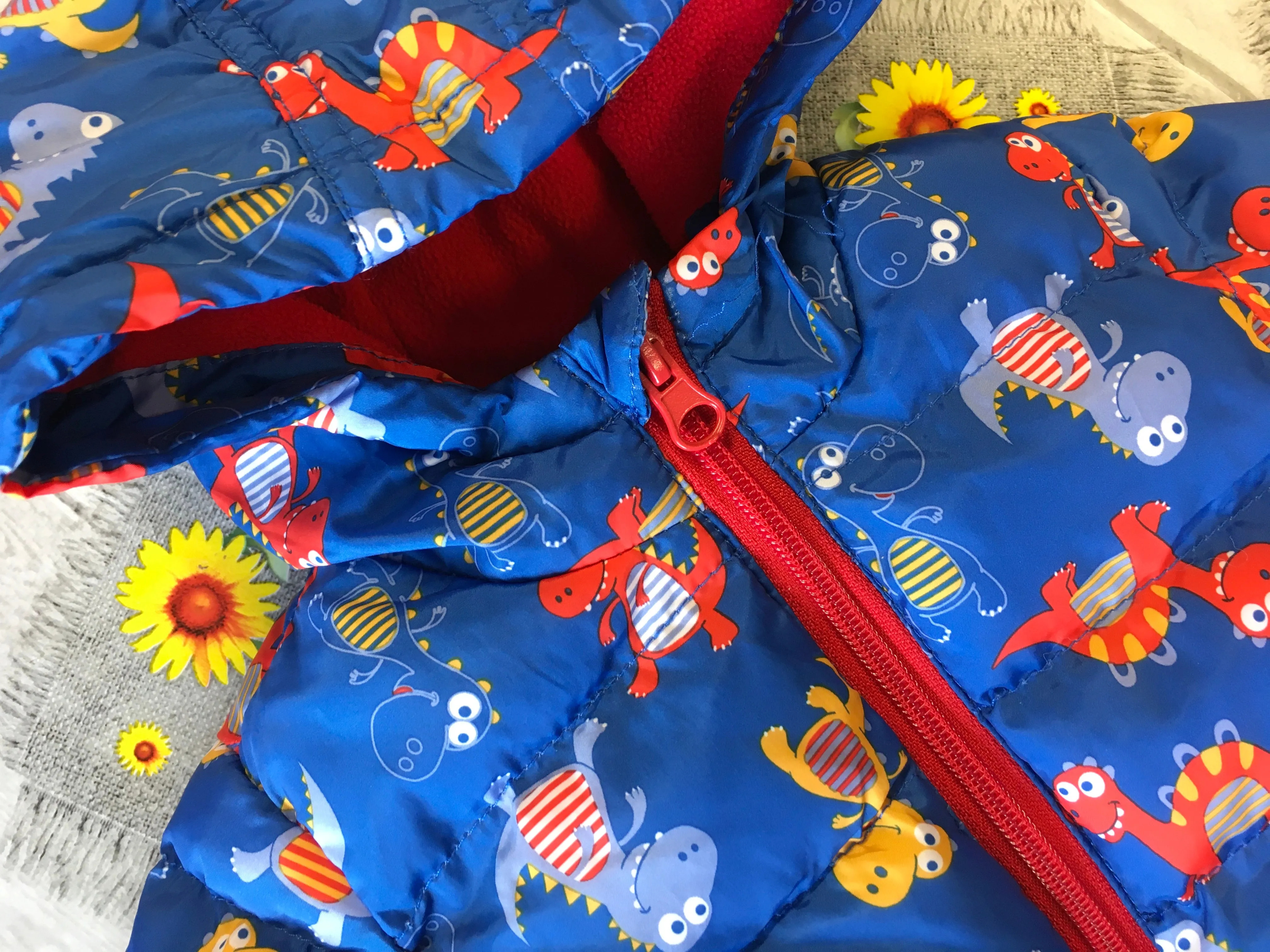 M&Co Blue Zip Up Hooded Coat & Mittens Dinosaur Print - Boys 3-6m