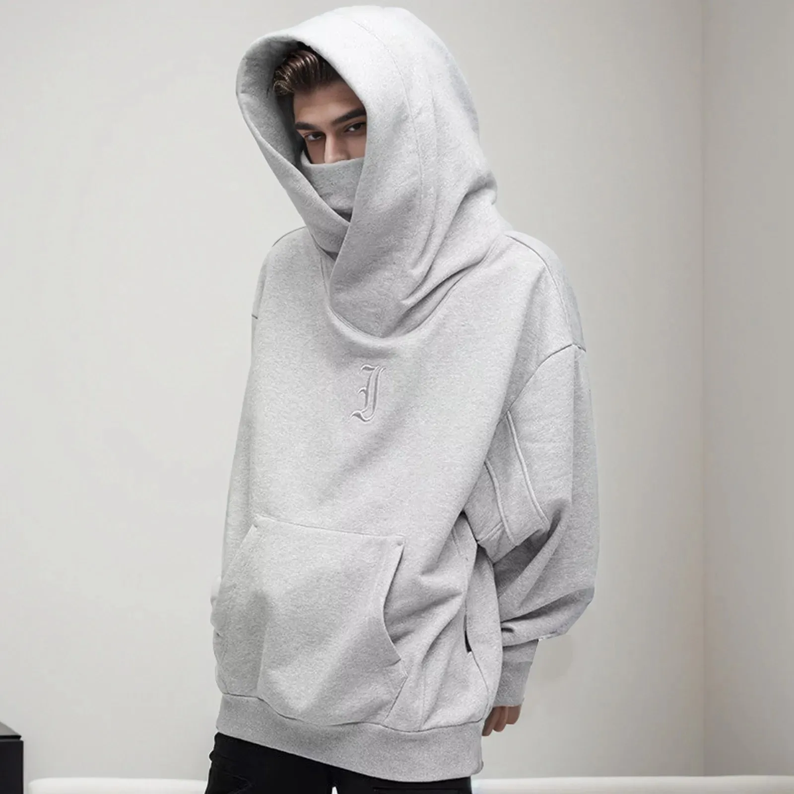 Men Turtleneck Hip Hop Hooded Sweatshirts Spring Fall Warm Solid Color Oversize Casual Hoodies High Street Versatile Jacket Tops