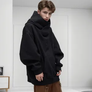 Men Turtleneck Hip Hop Hooded Sweatshirts Spring Fall Warm Solid Color Oversize Casual Hoodies High Street Versatile Jacket Tops