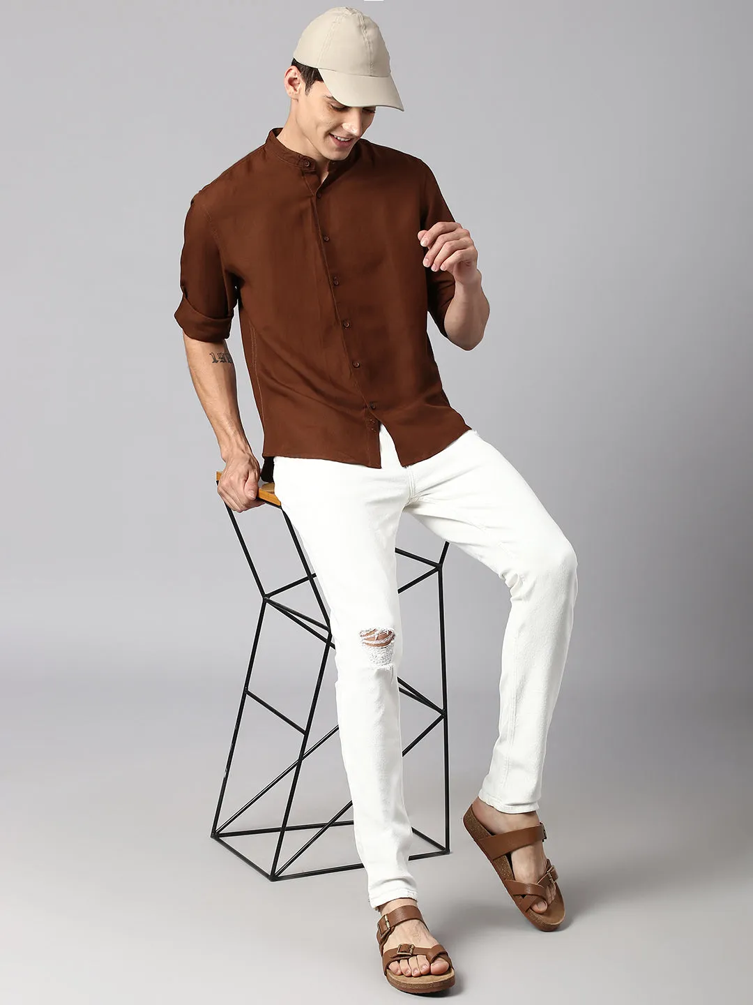 Men's Brown Solid Shirts
