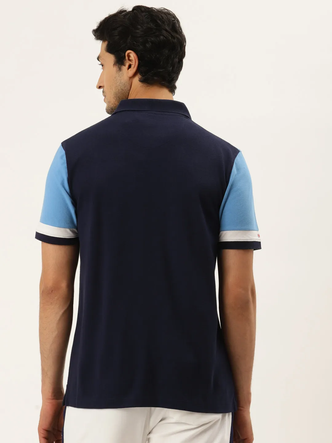 Mens Cotton Rich Colourblocked Half Sleeve Collar T-Shirts