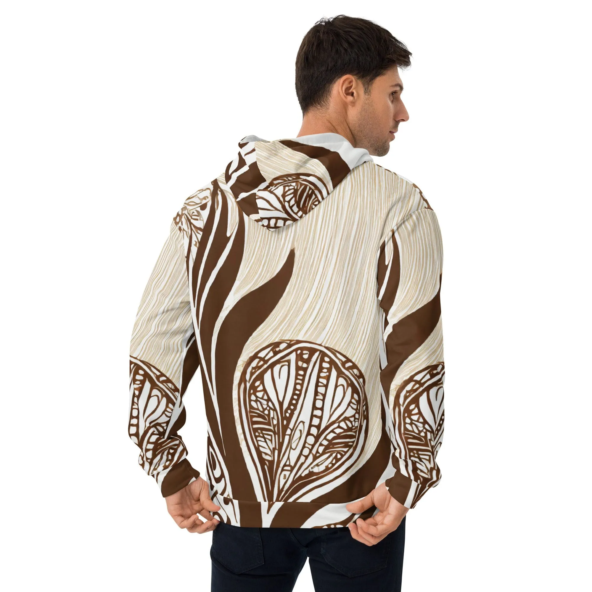 Mens Graphic Hoodie Brown Floral Lines