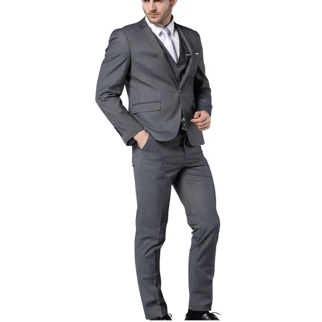 MOGU 2017 Latest Coat Pant Designs Suit Men Dark Gray Suits For Men One Button Closure Slim Fit Suits Three Piece Suit Jacket