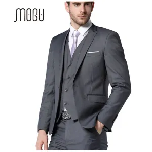MOGU 2017 Latest Coat Pant Designs Suit Men Dark Gray Suits For Men One Button Closure Slim Fit Suits Three Piece Suit Jacket