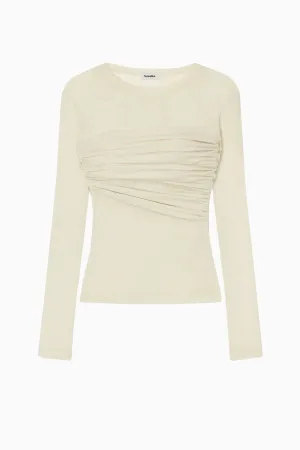 Nanushka Deva Drape Mesh Jersey Top - White Wax