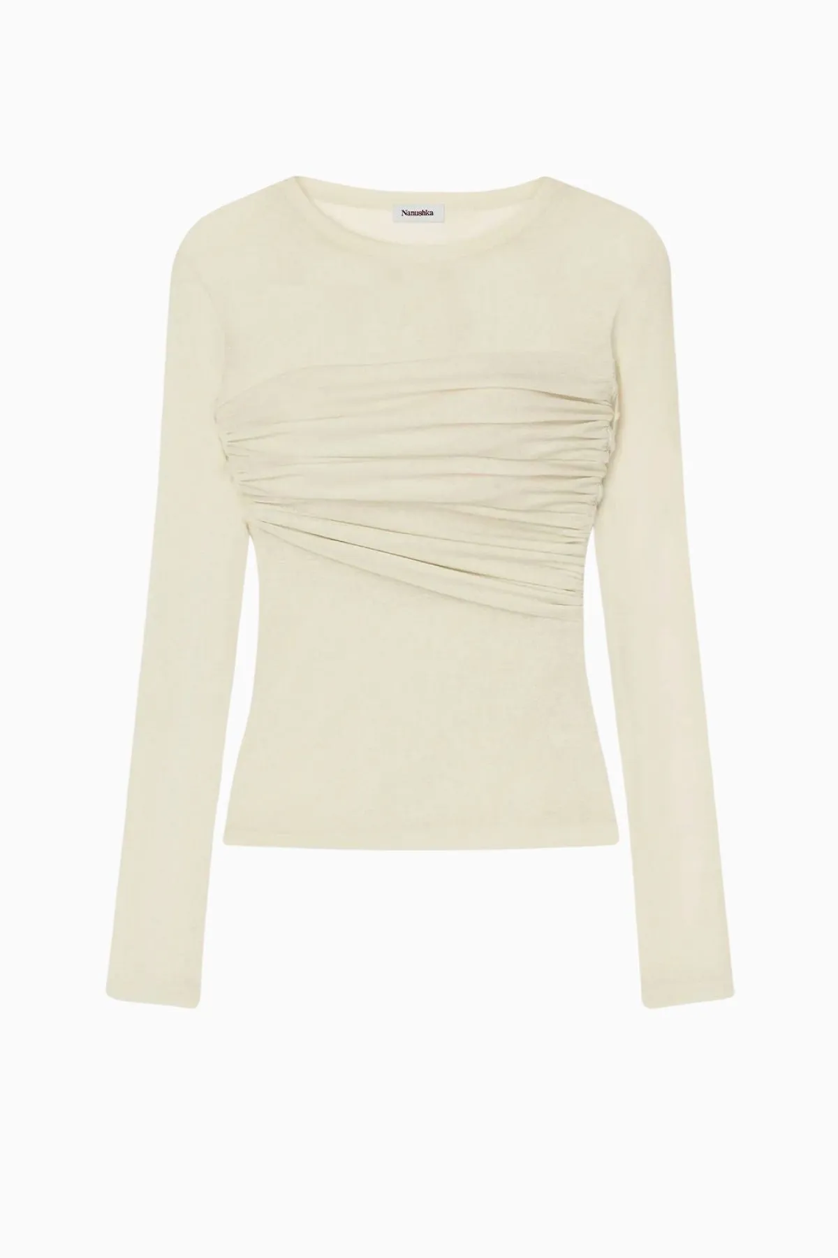Nanushka Deva Drape Mesh Jersey Top - White Wax