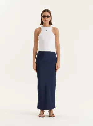 Navy Satin Maxi Skirt- Novah