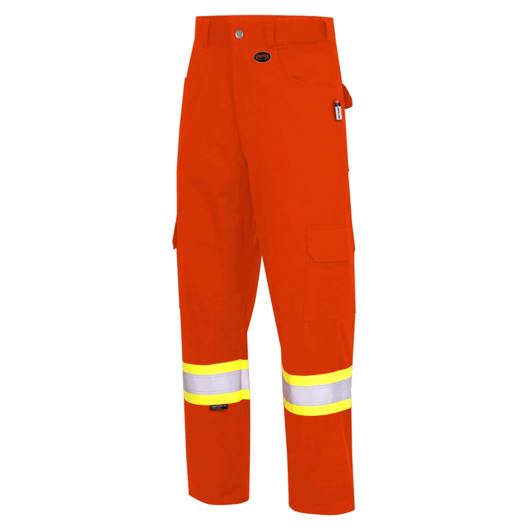 Pioneer Men's Hi Vis FR-Tech® Safety Work Pants, CSA Z96-15, Flame Resistant, 88% Cotton/12% Nylon, Reflective Tape, Durable | Sizes 30-50