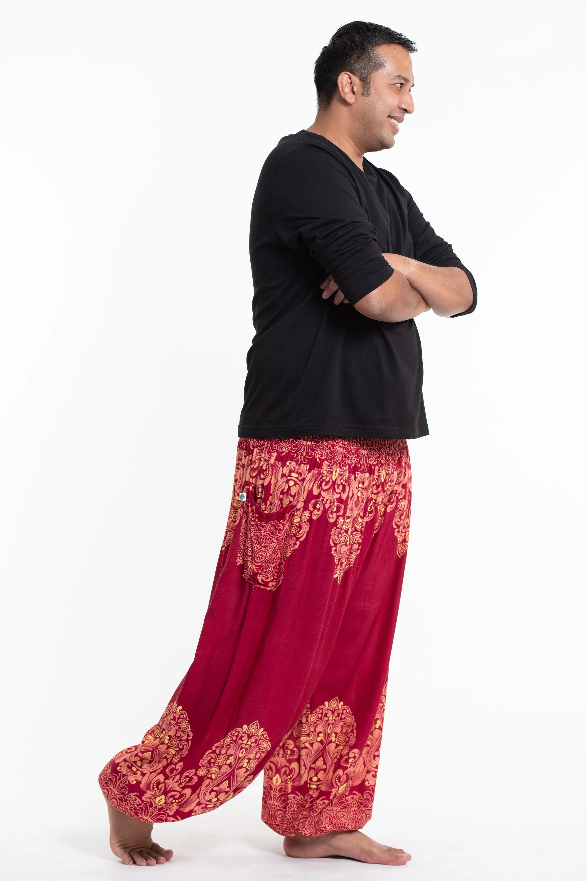 Plus Size Floral Vines Men's Harem Pants in Red