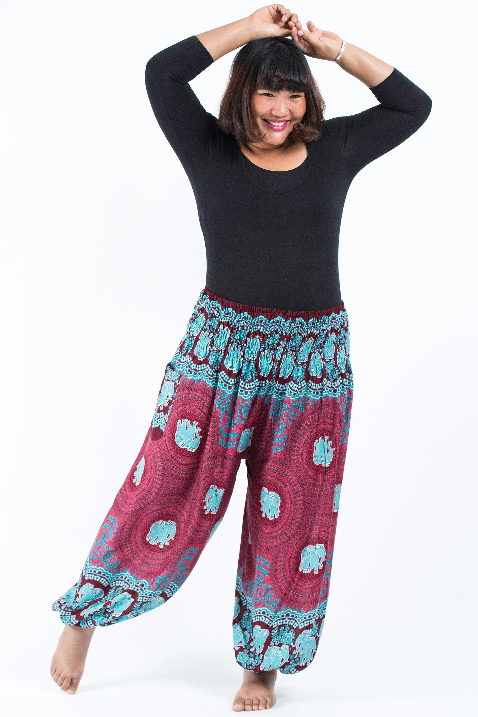 Plus Size Mandala Elephant Women's Elephant Pants in Red