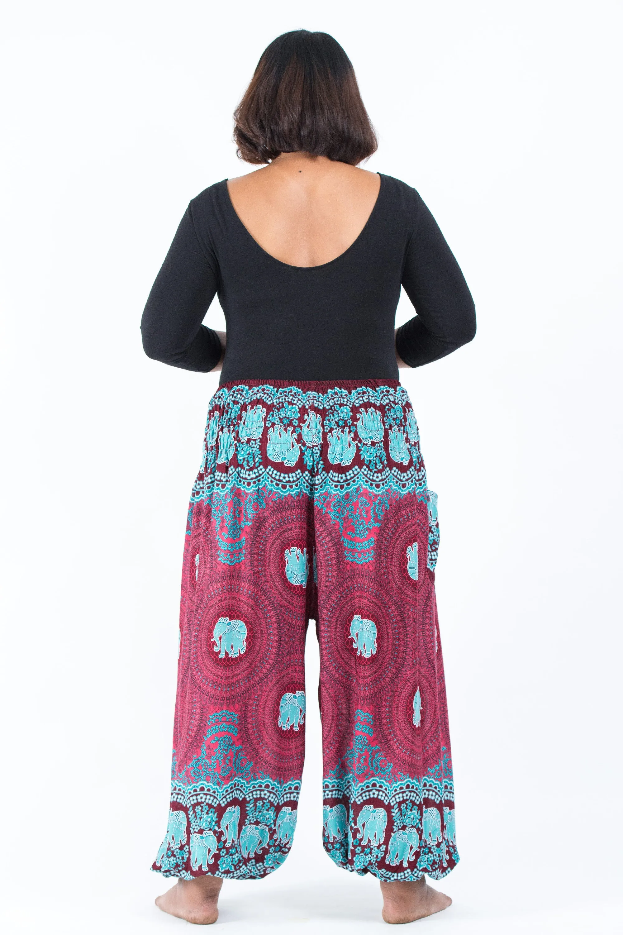 Plus Size Mandala Elephant Women's Elephant Pants in Red