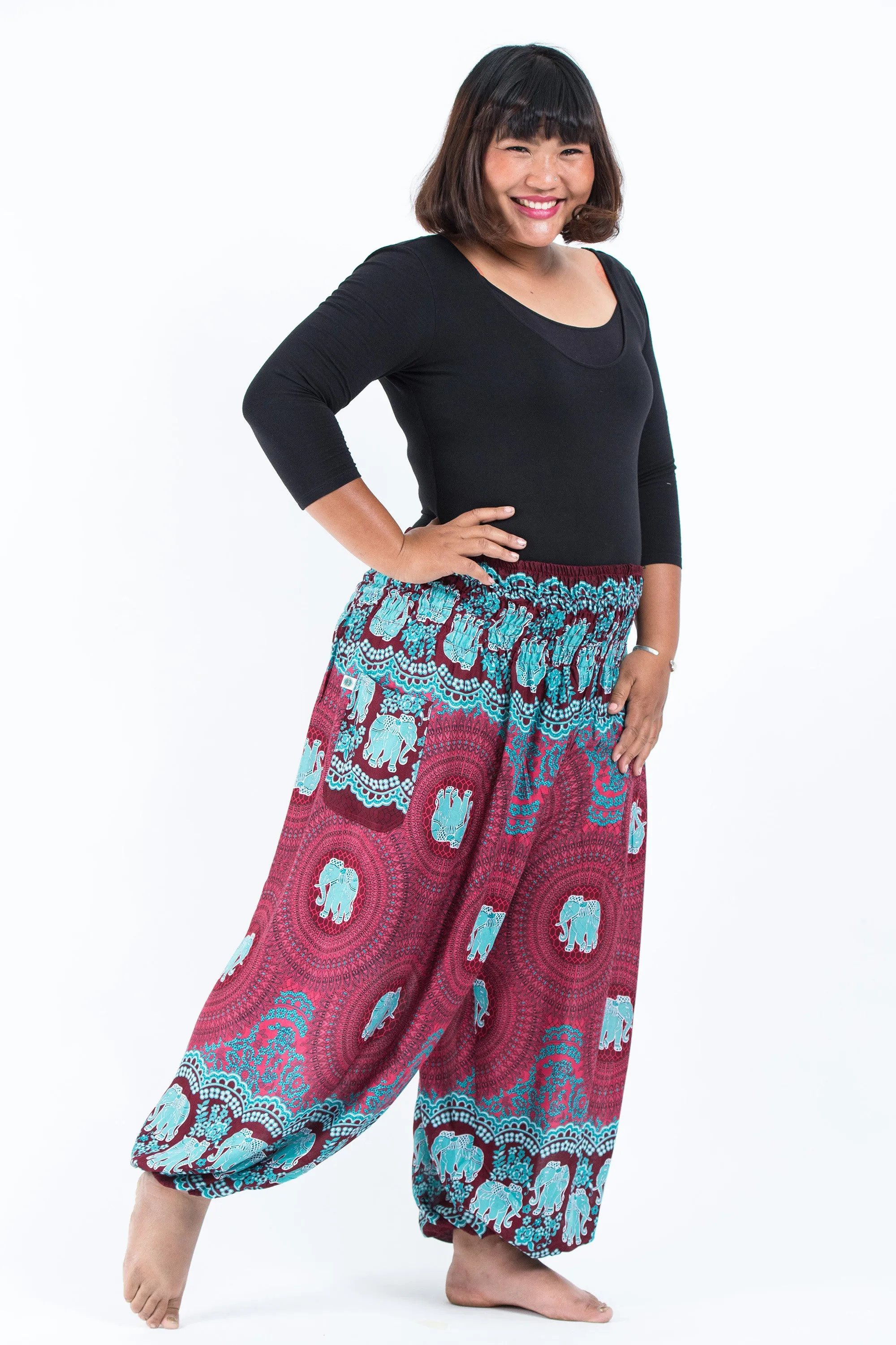 Plus Size Mandala Elephant Women's Elephant Pants in Red